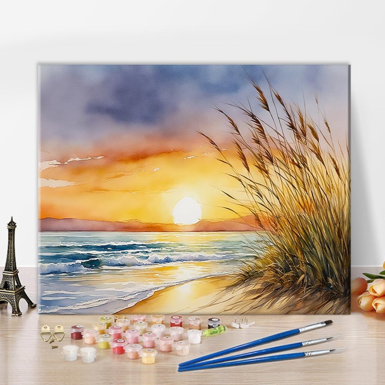 Sunset Paint by Numbers for Adults Sand and Beautiful Sunset Sky DIY Adult Paint by Number Kits on Canvas Beach and Grass Painting by Numbers Oil Painting Art Crafts